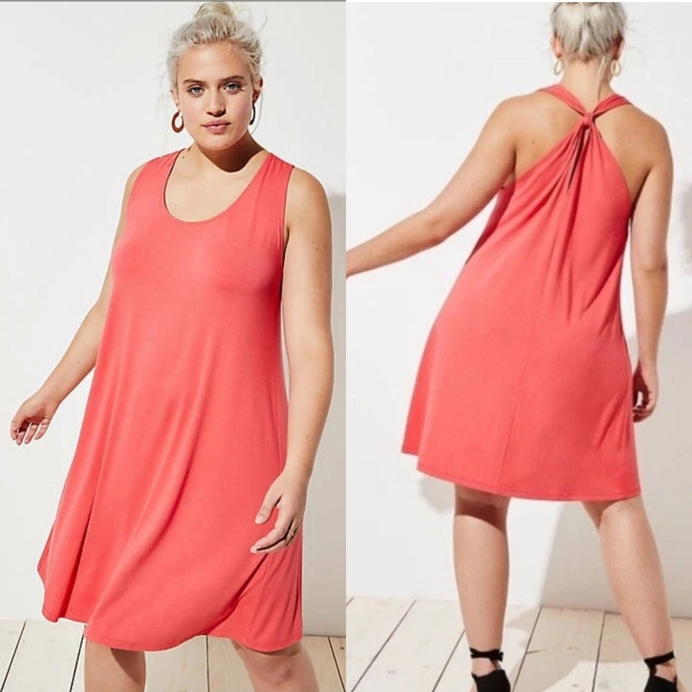 LOFT Women Red Knot Back Sleeveless Racer Back Swing Dress Plus Size 24/26